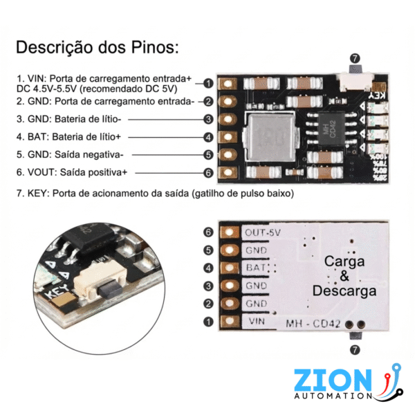Módulo de Energia CD42 - 3 em 1 USBC para bateria 18650